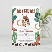 Cactus Boots Rodeo Cowboy Baby Shower Einladung (Stehend Vorderseite)
