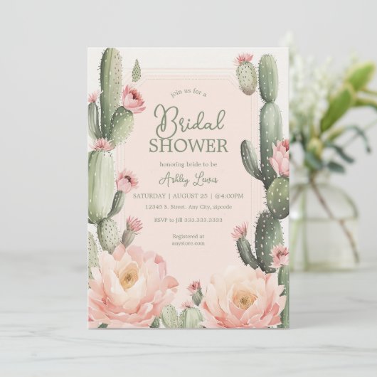 Cactus Brautparty Boho Cacuts Einladung (Stehend Vorderseite)
