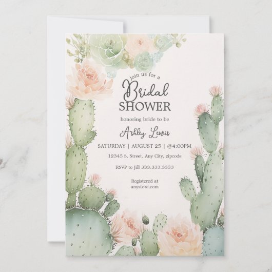 Cactus Bridal Boho Blume Greenery Einladung (Vorderseite)
