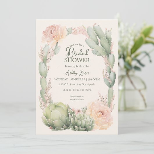 Cactus Bridal Dusche Einladung, fiesta bridal Einladung (Stehend Vorderseite)
