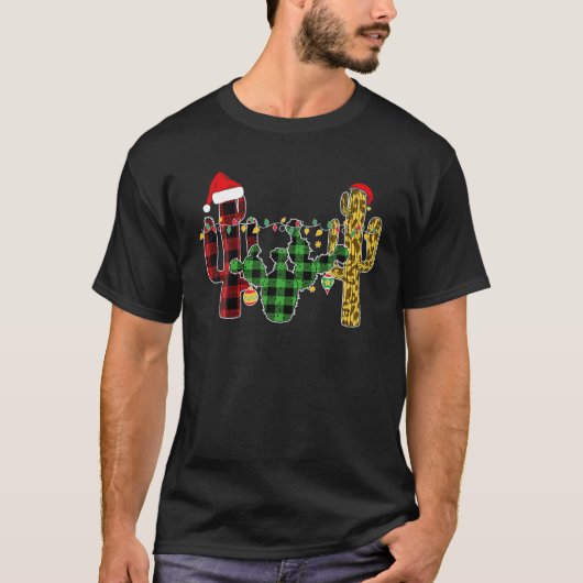 Cactus Buffalo Kariert Leopard Weihnachtsmatte T-Shirt (Vorderseite)