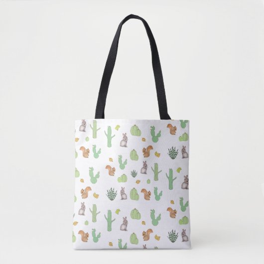 Cactus Bunny Squirrel Nattern Pattern Tragetaschen Tasche (Vorderseite)