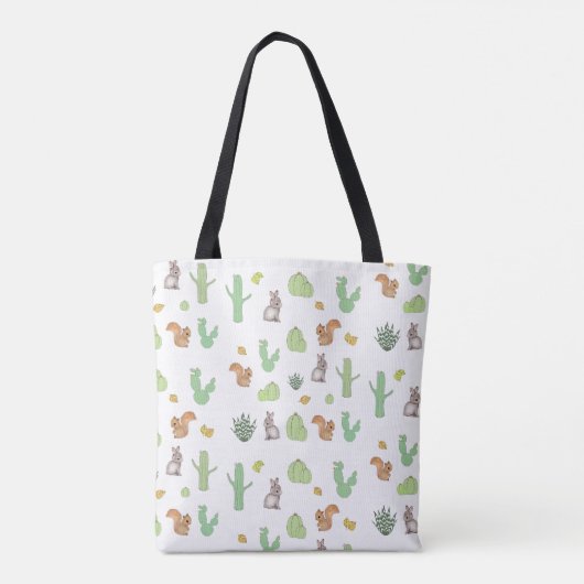 Cactus Bunny Squirrel Nattern Pattern Tragetaschen Tasche (Rückseite)