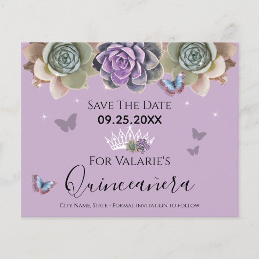 Cactus Butterfly Elegant Quinceanera Save the Date (Vorderseite)
