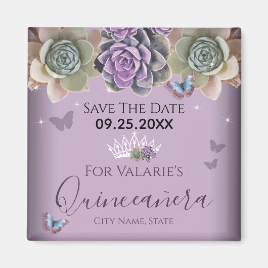 Cactus Butterfly Elegant Quinceanera Save the Date Magnet (Vorne)