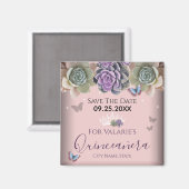 Cactus Butterfly Elegant Quinceanera Save the Date Magnet (Vorderseite/Rückseite)
