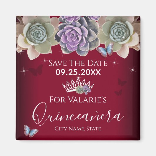 Cactus Butterfly Elegant Quinceanera Save the Date Magnet (Vorne)