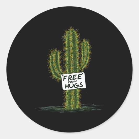 Cactus Cacti Funny Art Humor Sweet Hugs Runder Aufkleber (Vorderseite)