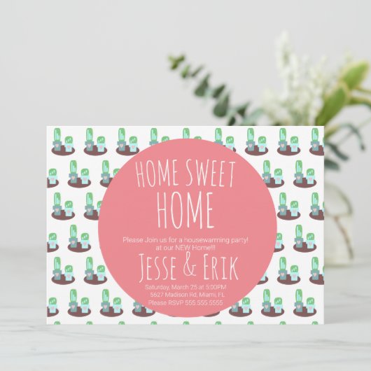 Cactus Cacti Greenery Housewärming Party Einladung (Stehend Vorderseite)