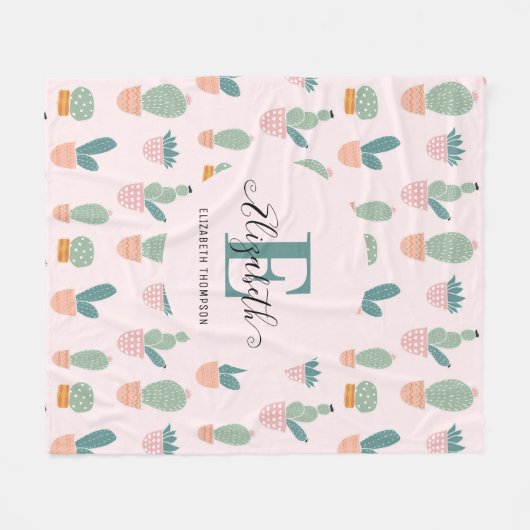 Cactus Cacti Succulent Pink Greenerenery Monogram Fleecedecke (Vorderseite (Horizontal))