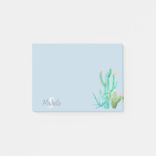 Cactus Cacti Succulent Südwest Blue Monogram Post-it Klebezettel