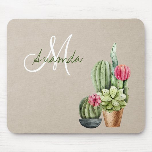 Cactus Cacti Succulent Südwestwüste Monogram Mousepad (Vorne)