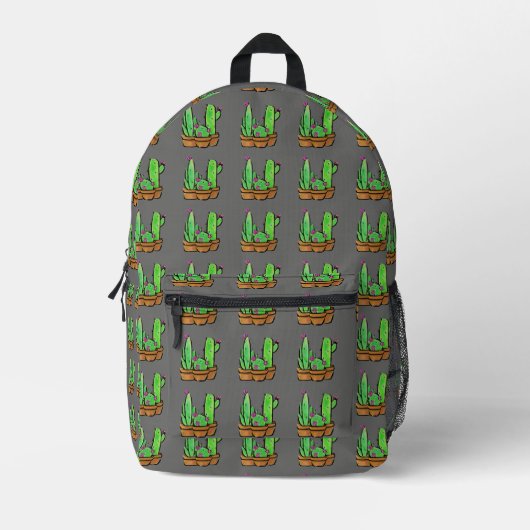 Cactus cacti succulents pattern grau bedruckter rucksack (Vorderseite)