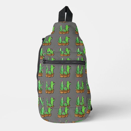 Cactus cacti succulents pattern grau crossbody bag (Vorderseite)
