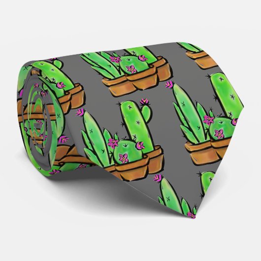 Cactus cacti succulents pattern grau krawatte (Gerollt)