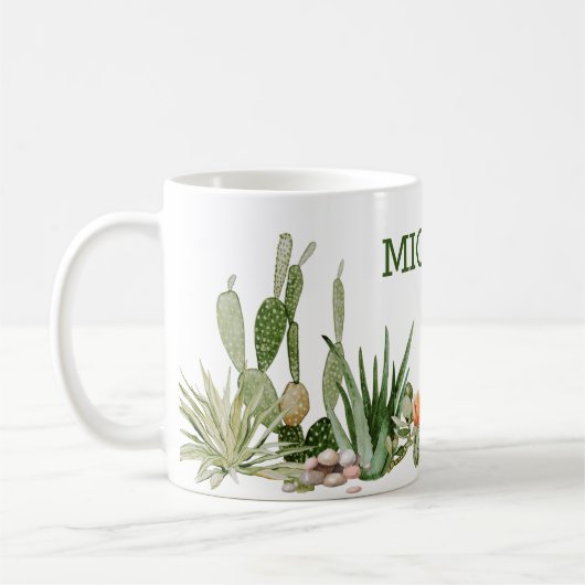 Cactus Cacti Watercolor Südwestwüste Monogram Kaffeetasse (Links)