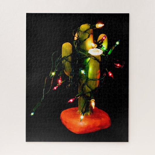 Cactus Candle in Christmas Lights Fotografie Puzzle (Vertikal)
