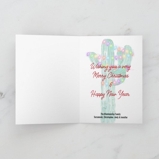 Cactus Candle Wrapped in Christmas Lights Karte (Innenseite)