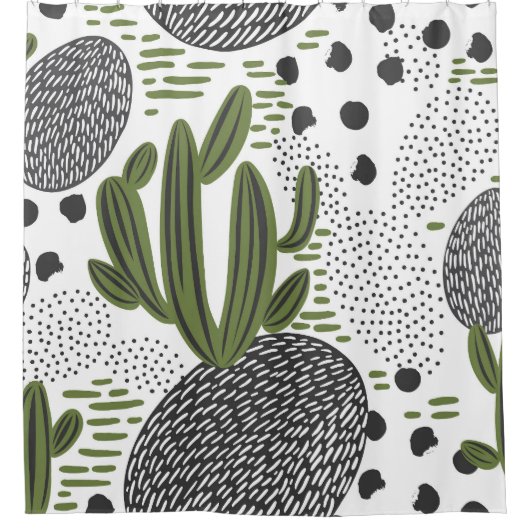 Cactus Charm: Muster Vintager Pflanze Duschvorhang (Vorderseite)
