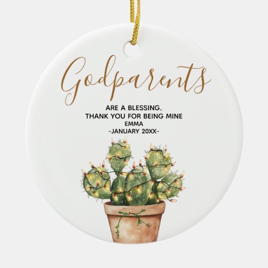 Cactus Christmas Godelelternfamilie Keepake Keramik Ornament (Vorne)