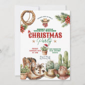 Cactus Christmas Karierter Western Weihnachten Par Einladung (Vorderseite)