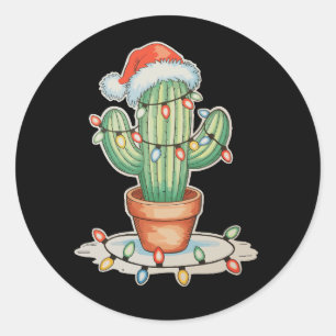 Cactus Christmas Lights Xmas Funny Holiday Family Runder Aufkleber