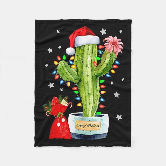Cactus Christmas Sweater Lights Santa Xmas Plant L Fleecedecke (Vorderseite)