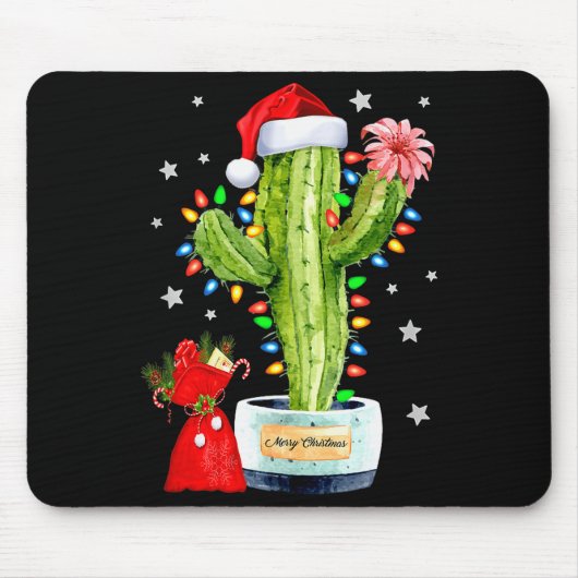 Cactus Christmas Sweater Lights Santa Xmas Plant L Mousepad (Vorne)