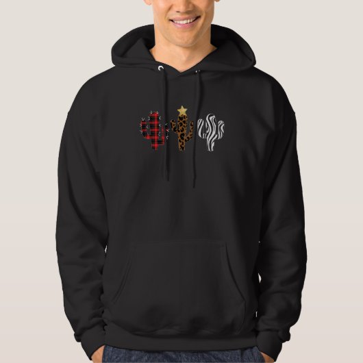 Cactus Christmas Tree Leopard Plaid Designs Hoodie (Vorderseite)