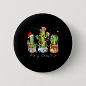 Cactus Christmas Xmas Trees Lights Santa Hat Cactu Button (Vorderseite)