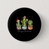 Cactus Christmas Xmas Trees Lights Santa Hat Cactu Button (Vorderseite)