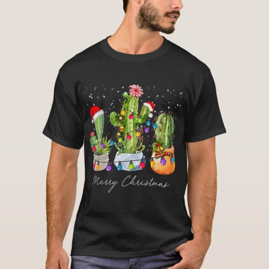 Cactus Christmas Xmas Trees Lights Santa Hat Cactu T-Shirt (Vorderseite)