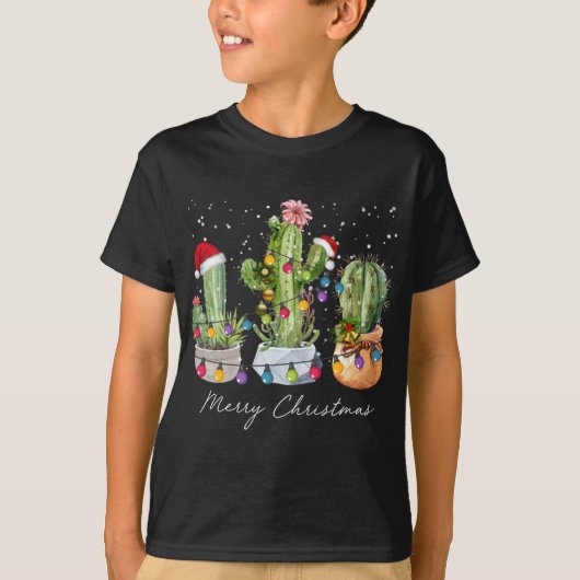 Cactus Christmas Xmas Trees Lights Weihnachtsmannm T-Shirt (Vorderseite)