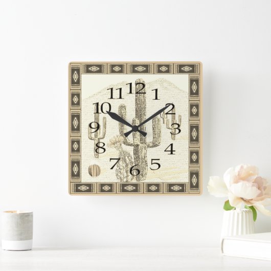 Cactus Clock im Südwesten Quadratische Wanduhr (Zuhause)