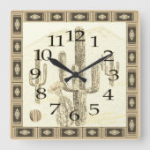 Cactus Clock im Südwesten Quadratische Wanduhr (Vorderseite)