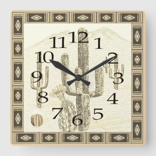 Cactus Clock im Südwesten Quadratische Wanduhr (Vorderseite)