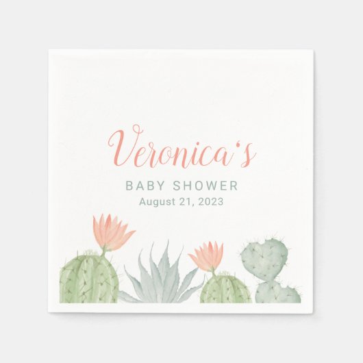 Cactus Cocktail Napkin | Kactus Baby Shower Serviette (Vorderseite)