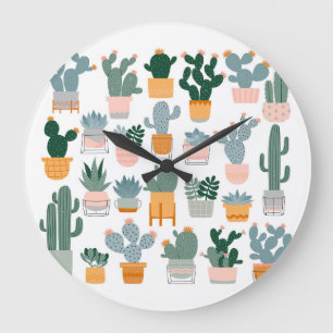 Cactus Collection in Pots Design Große Wanduhr