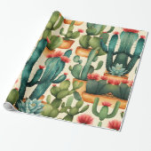 Cactus Colorful Watercolor Art Geschenkpapier (Ungerollt)