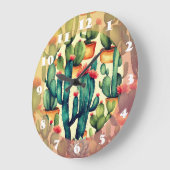 Cactus Colorful Watercolor Art Große Wanduhr (Winkel)