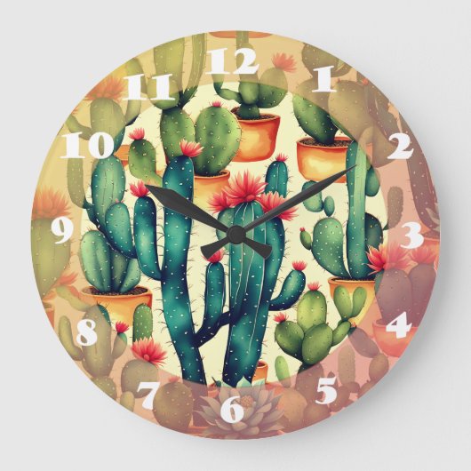 Cactus Colorful Watercolor Art Große Wanduhr (Vorderseite)