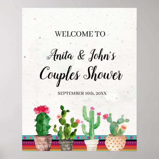 Cactus Couples Dusche Begrüßungszeichen Poster (Vorne)
