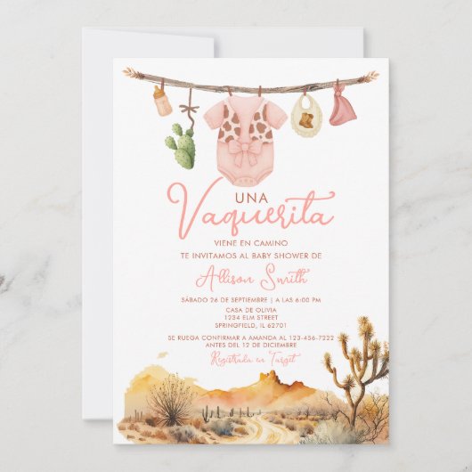 Cactus Cowgirl Es Nina Spanish Baby Shower Einladung (Vorderseite)