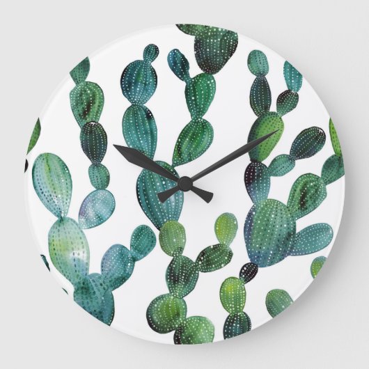 Cactus Craze: Tropical Watercolor Trend Große Wanduhr (Vorderseite)