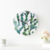 Cactus Craze: Tropical Watercolor Trend Große Wanduhr (Zuhause)