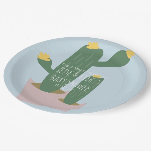 Cactus Cupcakes Baby Dusche Danke Blue Pappteller (Schrägansicht)
