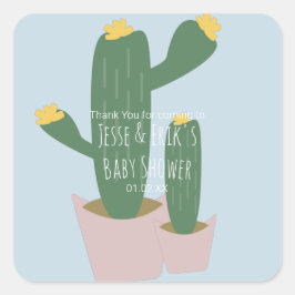 Cactus Cupcakes Baby Dusche Danke Blue Quadratischer Aufkleber
