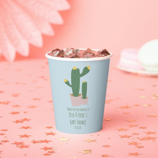 Cactus Cupcakes Kinderdusche Danke Blue Pink Pappbecher (Insitu)