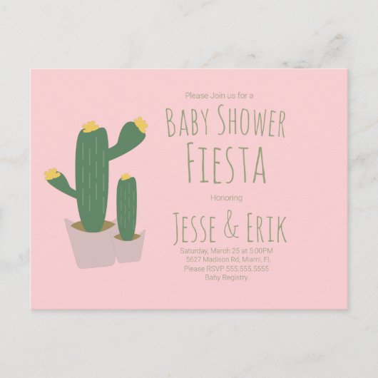 Cactus Cupcakes Pink Baby Dusche Einladung Postkarte (Vorderseite)