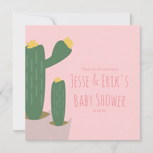 Cactus Cupcakes Pink Baby Dusche Vielen Dank Karte (Vorderseite)